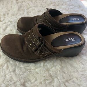 Brown suede Bass mules size 8